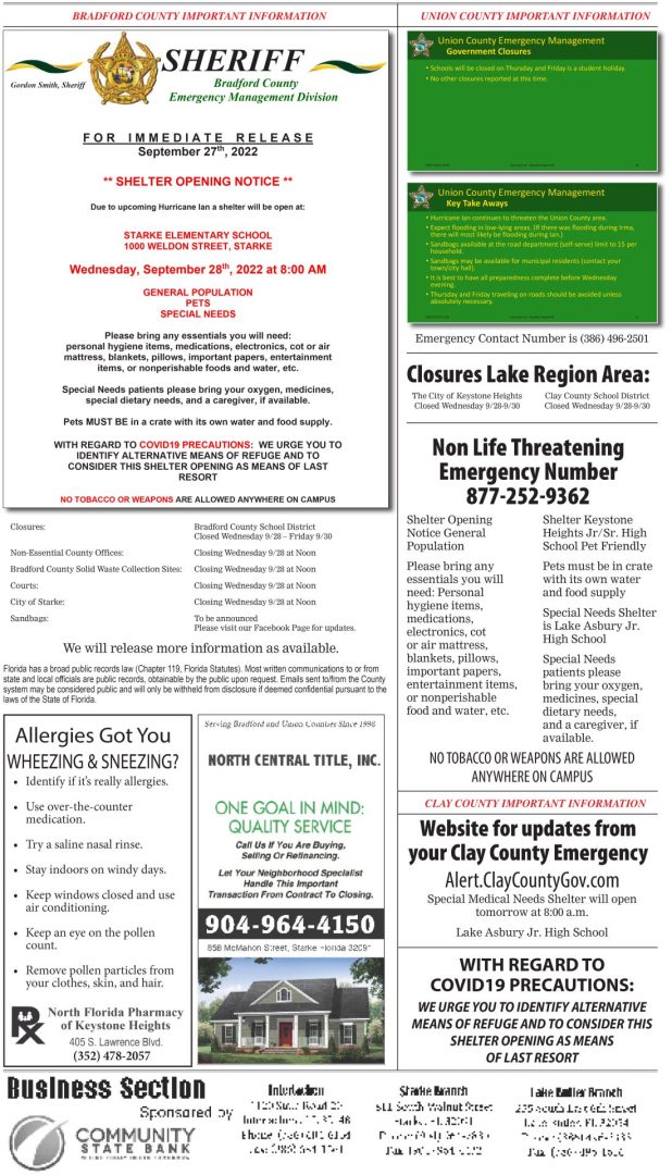 Hurricane planning and recover guide – Bradford County Telegraph