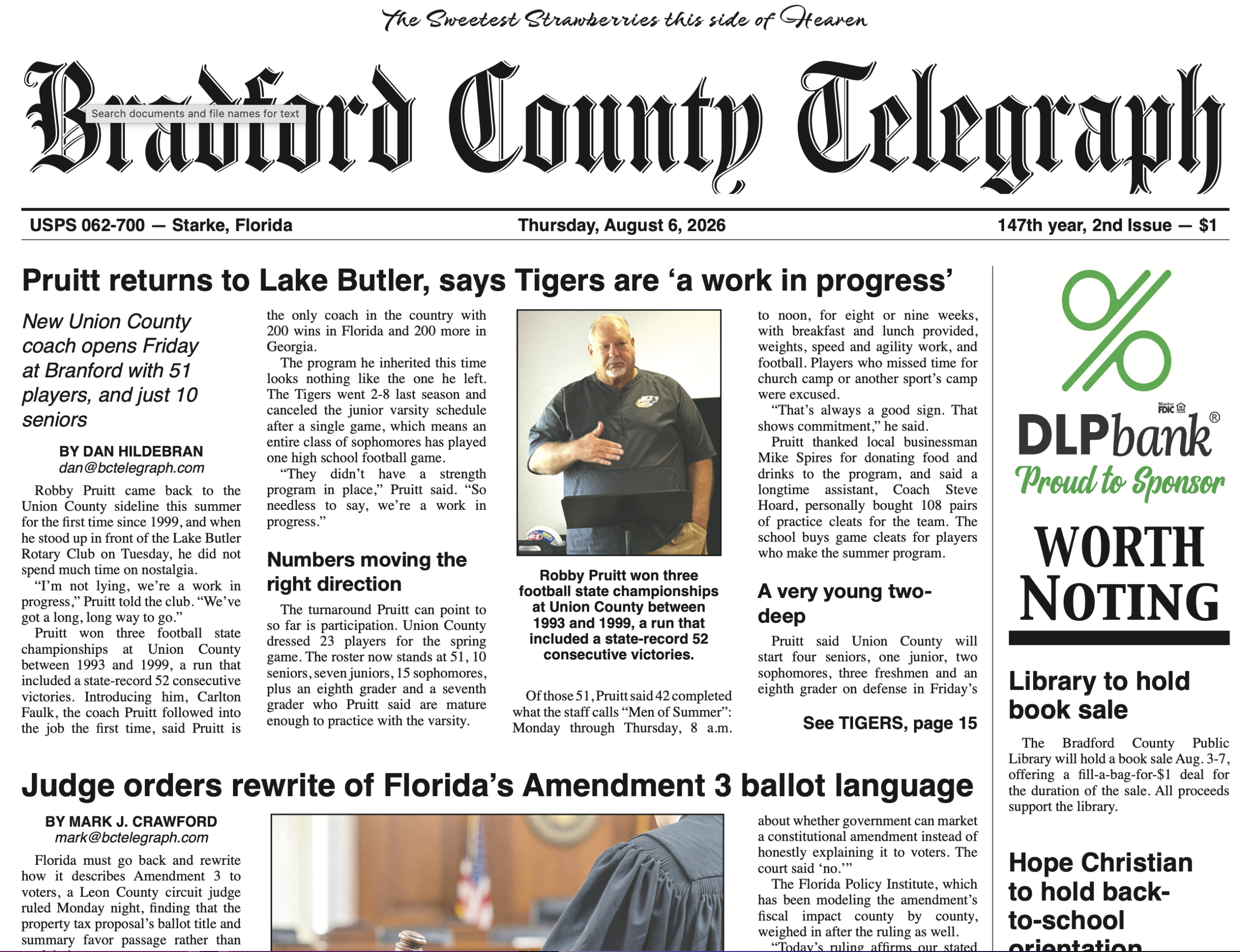 Telegraph-Times-Monitor for Aug. 6, 2026